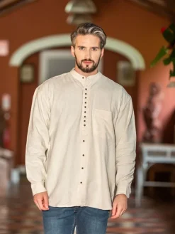 Mens Grandfather Shirts*Sweater Shop Traditional Grandfather Shirt - Stone