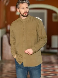 Mens Grandfather Shirts*Sweater Shop Traditional Grandfather Shirt - Moss