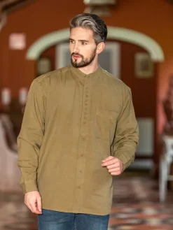 Mens Grandfather Shirts*Sweater Shop Traditional Grandfather Shirt - Moss