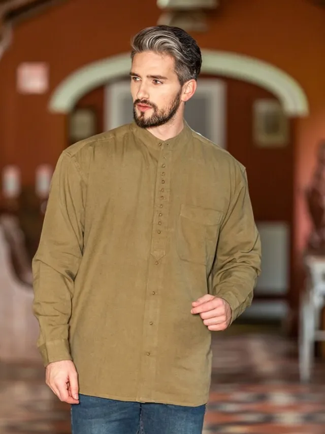 Mens Grandfather Shirts*Sweater Shop Traditional Grandfather Shirt - Moss