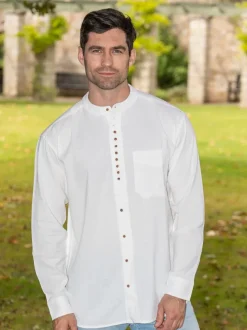 Mens Grandfather Shirts*Sweater Shop Traditional Grandfather Shirt White