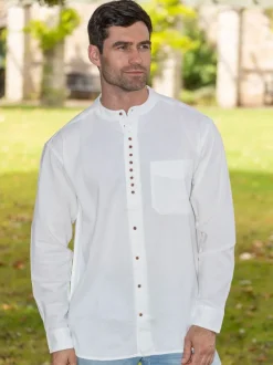 Mens Grandfather Shirts*Sweater Shop Traditional Grandfather Shirt White