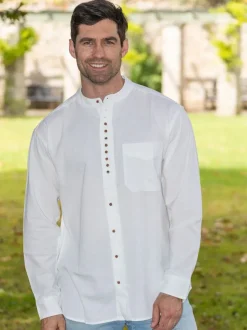 Mens Grandfather Shirts*Sweater Shop Traditional Grandfather Shirt White