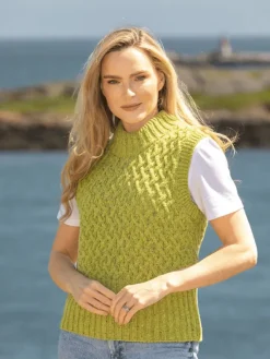 Womens Irish Knitwear|Cashmere And Merino Wool Sweaters*Sweater Shop Trellis Crop Vest Apple Green