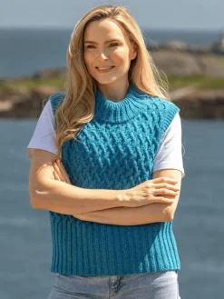 Womens Irish Knitwear*Sweater Shop Trellis Crop Vest Blue