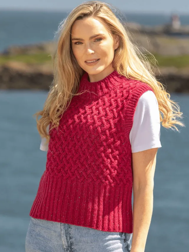 Womens Irish Knitwear|Cashmere And Merino Wool Sweaters*Sweater Shop Trellis Crop Vest Bramble Red