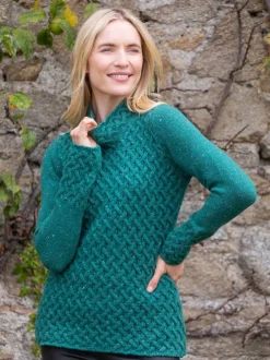 Womens Irish Knitwear*Sweater Shop Trellis Sweater Green Garden