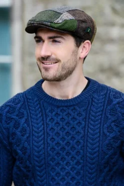 Aran Wool Hats|Mens Caps*Sweater Shop Trinity Flat Cap Patchwork Brown