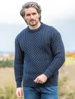 Mens Fisherman Sweaters|Mens Knitwear*Sweater Shop Unisex 100% Merino Wool Aran Sweater - Blackwatch