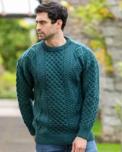 Mens Fisherman Sweaters|Mens Knitwear*Sweater Shop Unisex Aran Sweater Moss Green