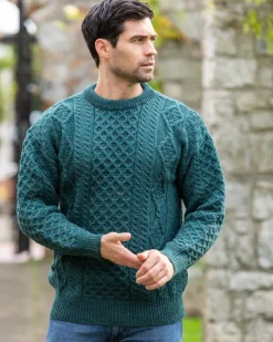 Mens Fisherman Sweaters|Mens Knitwear*Sweater Shop Unisex Aran Sweater Moss Green
