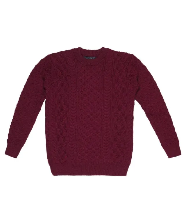 Womens Irish Knitwear|Womens Aran Fisherman Sweaters*Sweater Shop Unisex Heavyweight Aran Sweater Claret