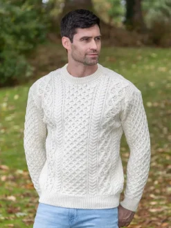 Mens Fisherman Sweaters|Mens Knitwear*Sweater Shop Unisex Heavyweight Aran Sweater Natural