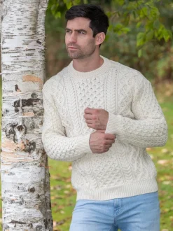 Mens Fisherman Sweaters|Mens Knitwear*Sweater Shop Unisex Heavyweight Aran Sweater Natural