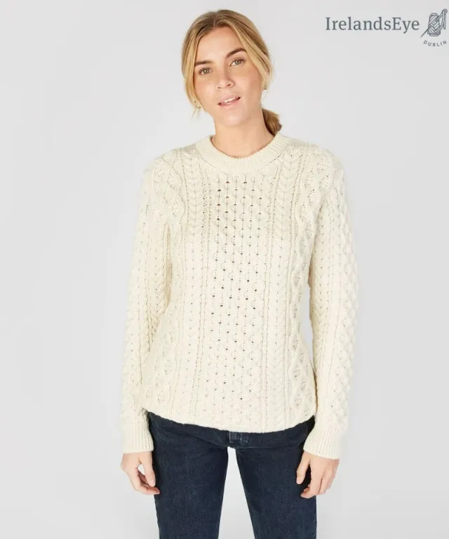 Womens Irish Knitwear|Womens Aran Fisherman Sweaters*Sweater Shop Unisex Heavyweight Aran Sweater - Natural