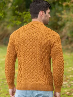 Mens Fisherman Sweaters|Mens Knitwear*Sweater Shop Unisex Heavyweight Aran Sweater - Golden Ochre
