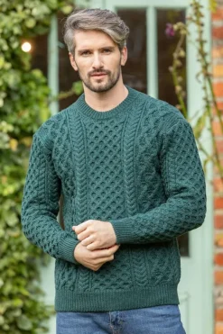 Mens Fisherman Sweaters|Mens Knitwear*Sweater Shop Unisex Heavyweight Aran Sweater Evergreen