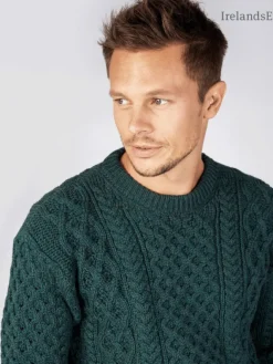 Mens Fisherman Sweaters|Mens Knitwear*Sweater Shop Unisex Heavyweight Aran Sweater Evergreen