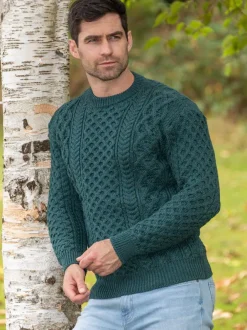 Mens Fisherman Sweaters|Mens Knitwear*Sweater Shop Unisex Heavyweight Aran Sweater Evergreen