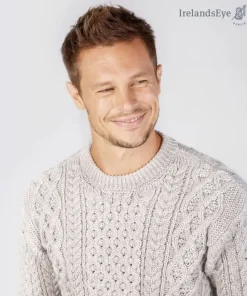 Womens Irish Knitwear|Womens Aran Fisherman Sweaters*Sweater Shop Unisex Heavyweight Aran Sweater Silver Marl