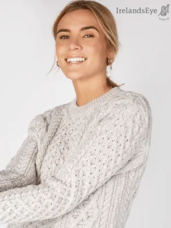 Womens Irish Knitwear|Womens Aran Fisherman Sweaters*Sweater Shop Unisex Heavyweight Aran Sweater Silver Marl