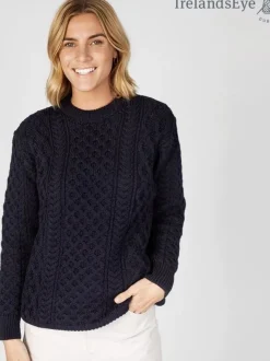 Womens Irish Knitwear|Womens Aran Fisherman Sweaters*Sweater Shop Unisex Heavyweight Aran Sweater Navy Marl