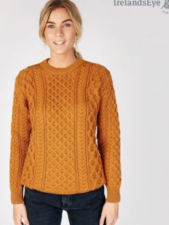 Womens Irish Knitwear|Womens Aran Fisherman Sweaters*Sweater Shop Unisex Heavyweight Aran Sweater Golden Ochre