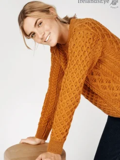 Womens Irish Knitwear|Womens Aran Fisherman Sweaters*Sweater Shop Unisex Heavyweight Aran Sweater Golden Ochre