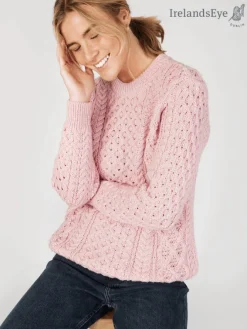 Womens Irish Knitwear|Womens Aran Fisherman Sweaters*Sweater Shop Unisex Heavyweight Aran Sweater Pink