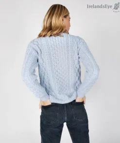 Womens Irish Knitwear|Womens Aran Fisherman Sweaters*Sweater Shop Unisex Heavyweight Aran Sweater Ice Blue