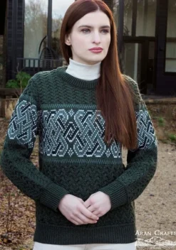 Womens Irish Knitwear|Womens Aran Fisherman Sweaters*Sweater Shop Unisex Jacquard Army 100% Merino Wool
