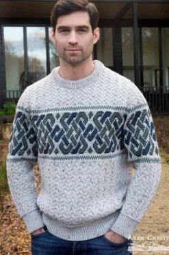 Womens Irish Knitwear|Womens Aran Fisherman Sweaters*Sweater Shop Unisex Jacquard Sweater Oatmeal Merino Wool