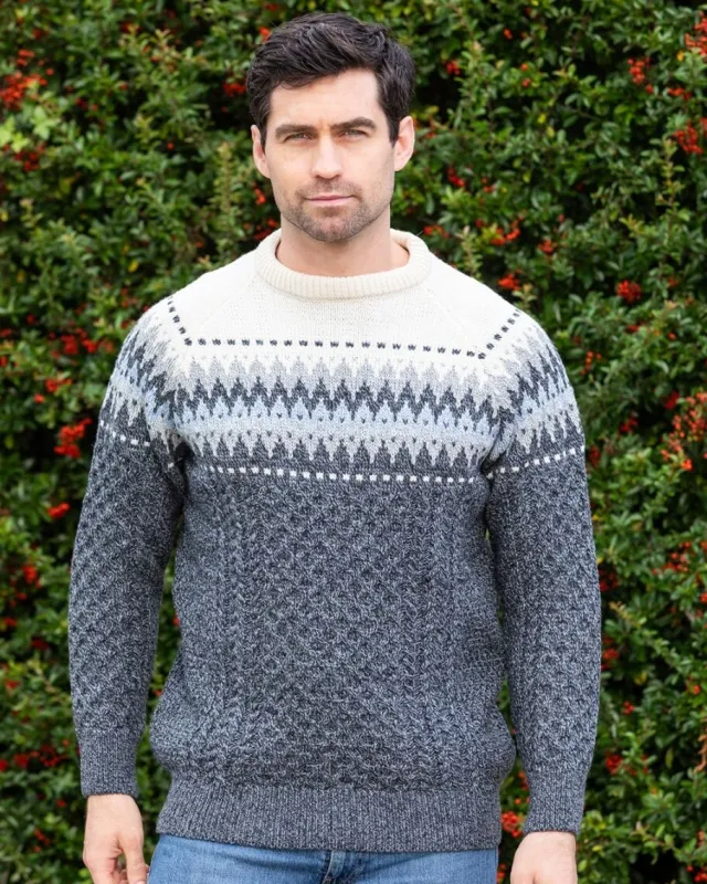 Mens Knitwear|Mens Fisherman Sweaters*Sweater Shop Unisex Merino Wool Aran Fairisle Sweater Slate