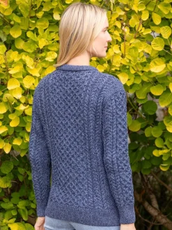 Womens Aran Fisherman Sweaters*Sweater Shop Unisex Merino Wool Aran Sweater Denim Marl
