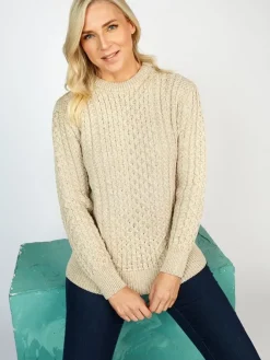 Womens Irish Knitwear|Womens Aran Fisherman Sweaters*Sweater Shop Unisex Merino Wool Aran Sweater - Parsnip