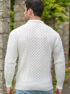 Mens Fisherman Sweaters|Mens Knitwear*Sweater Shop Unisex Merino Wool Aran Sweater - Natural