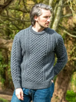 Mens Fisherman Sweaters|Mens Knitwear*Sweater Shop Unisex Merino Wool Aran Sweater - Slate