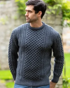 Mens Fisherman Sweaters|Mens Knitwear*Sweater Shop Unisex Merino Wool Aran Sweater - Slate
