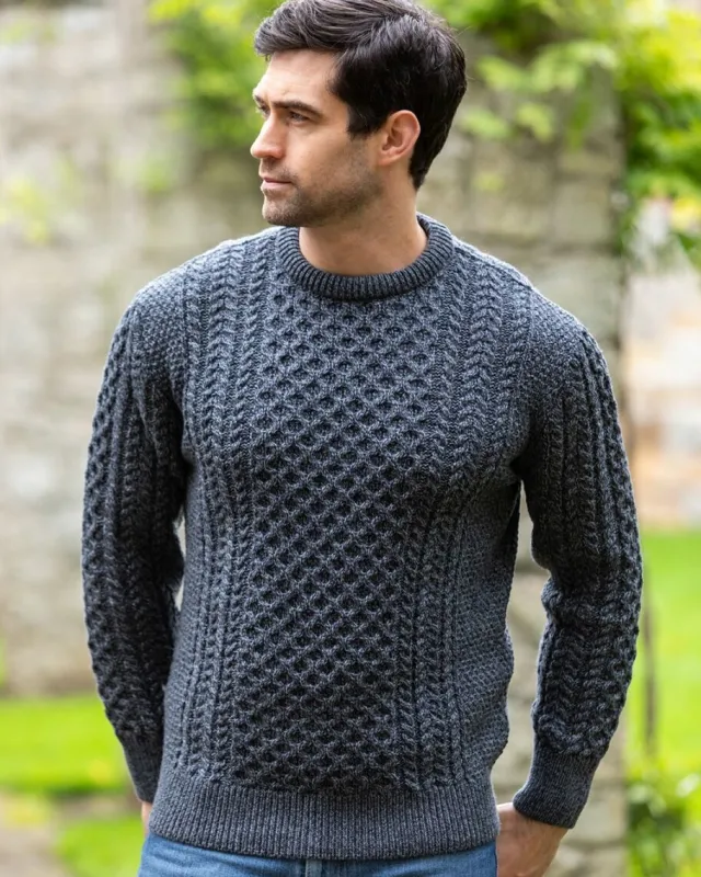 Mens Fisherman Sweaters|Mens Knitwear*Sweater Shop Unisex Merino Wool Aran Sweater - Slate