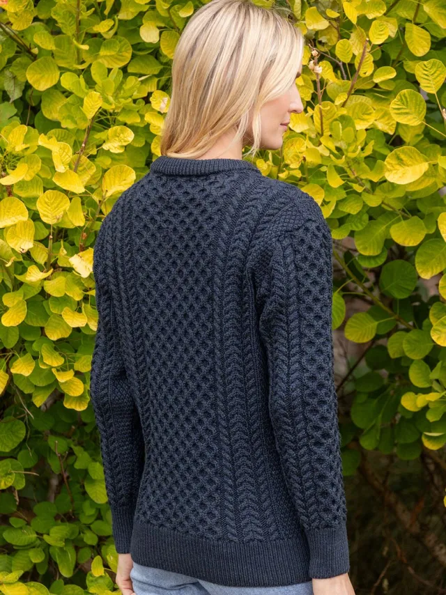 Womens Irish Knitwear|Womens Aran Fisherman Sweaters*Sweater Shop Unisex Merino Wool Aran Sweater - Blackwatch