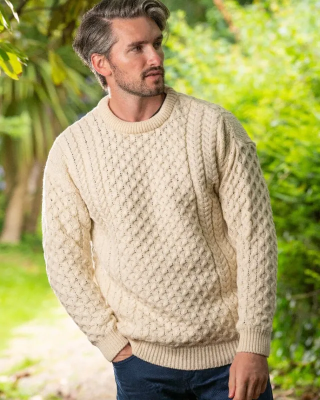 Mens Fisherman Sweaters*Sweater Shop Unisex Merino Wool Aran Sweater Natural