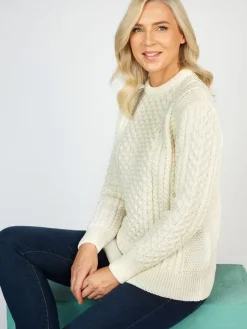 Womens Irish Knitwear|Womens Aran Fisherman Sweaters*Sweater Shop Unisex Merino Wool Aran Sweater Natural