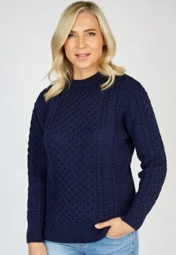 Womens Irish Knitwear|Womens Aran Fisherman Sweaters*Sweater Shop Unisex Merino Wool Aran Sweater Deep Water Blue