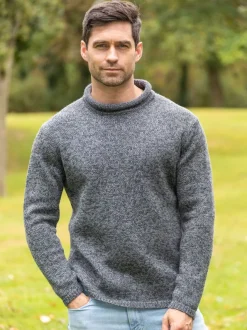 Mens Fisherman Sweaters*Sweater Shop Unisex Roll Neck Merino Wool Sweater Slate