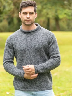 Mens Fisherman Sweaters*Sweater Shop Unisex Roll Neck Merino Wool Sweater Slate