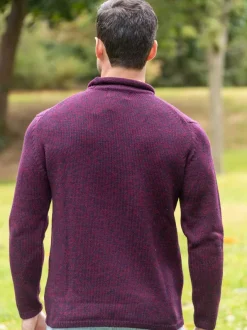 Mens Fisherman Sweaters|Mens Knitwear*Sweater Shop Unisex Roll Neck Sweater Merino Wool Dark Berry