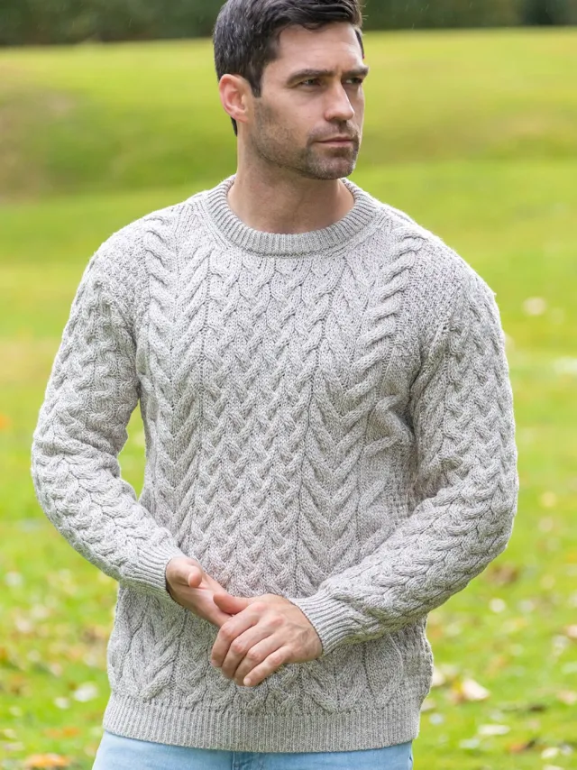 Mens Fisherman Sweaters|Mens Knitwear*Sweater Shop Unisex Super Soft Merino Wool Sweater Oatmeal