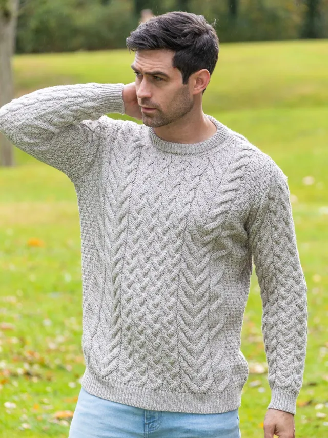 Mens Fisherman Sweaters|Mens Knitwear*Sweater Shop Unisex Super Soft Merino Wool Sweater Oatmeal