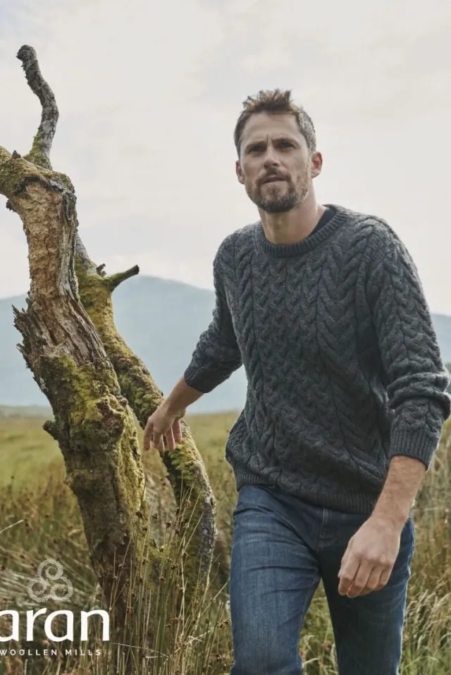 Mens Fisherman Sweaters|Mens Knitwear*Sweater Shop Unisex Super Soft Merino Wool Sweater Charcoal