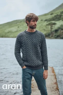 Mens Fisherman Sweaters|Mens Knitwear*Sweater Shop Unisex Super Soft Merino Wool Sweater Charcoal